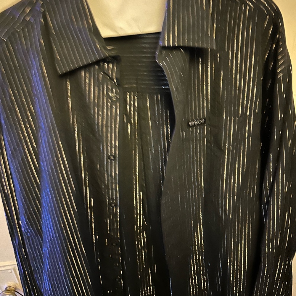 Enyce Black and Silver Striped Dress Shirt (shiny)